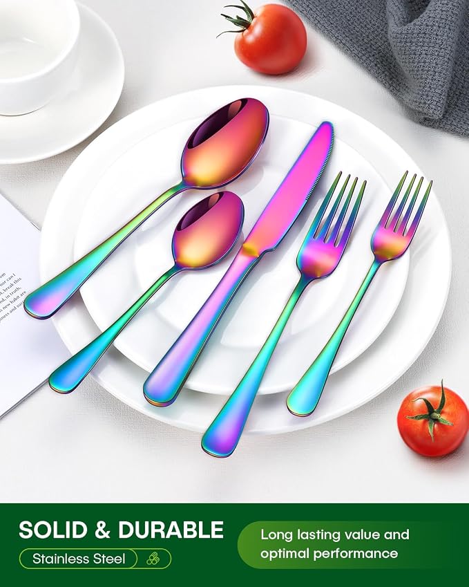 PHILIPALA 60 Piece Rainbow Silverware Set, Stainless Steel Flatware Set - Image 7