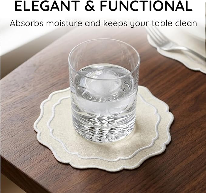 Linen Coasters for Drinks, 4.5 inch, Oyster | Absorbent Linen Drink Mats - Image 5