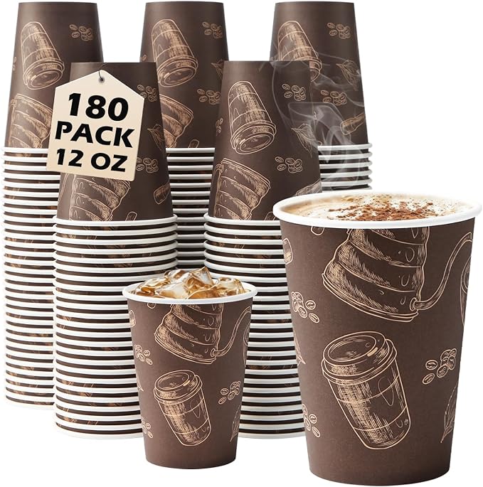 12 oz 180 Pack Coffee Cups Disposable Thickened Paper Coffee Cups | Disposable by Huifany