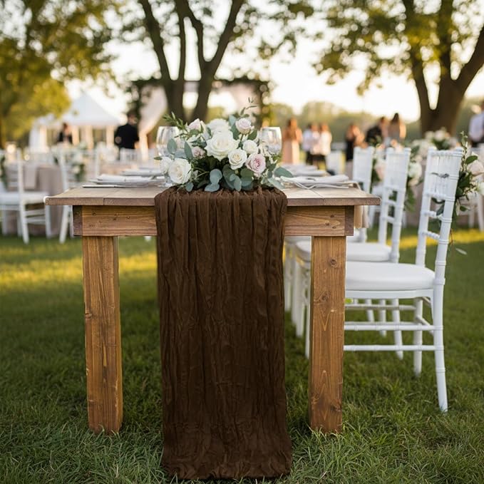 1 Pack Brown Cheesecloth Table Runner 120 Inch Boho Wedding Decor | Cheesecloth - Image 8