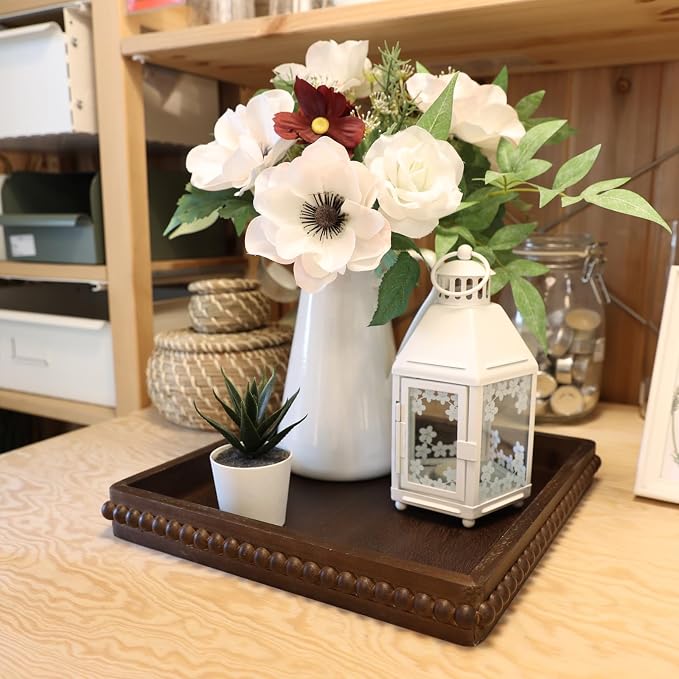 Hrastany Square Wood Decorative Tray, Rustic Coffee Table Serving Tray - Image 5