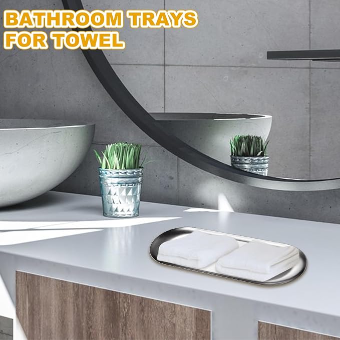 5PCS Stainless Steel Serving Tray Set Silver Platters - Image 5
