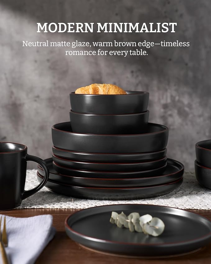 Famiware Mercury 24-Piece Stoneware Dinnerware Set, Matte Black | Plates and - Image 4