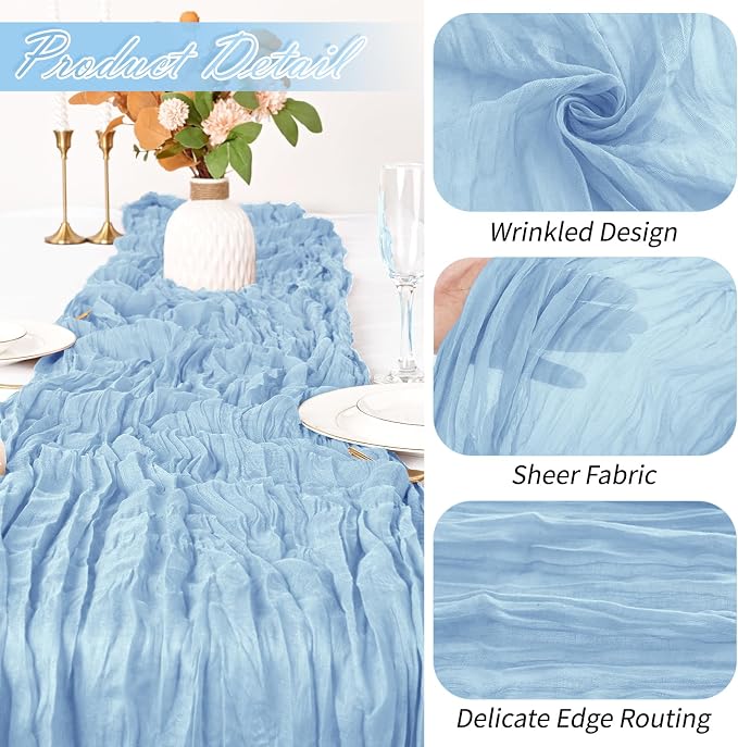 30 Pack Baby Blue Cheesecloth Table Runner 17 x 108 inch Cheese Cloth Table - Image 3