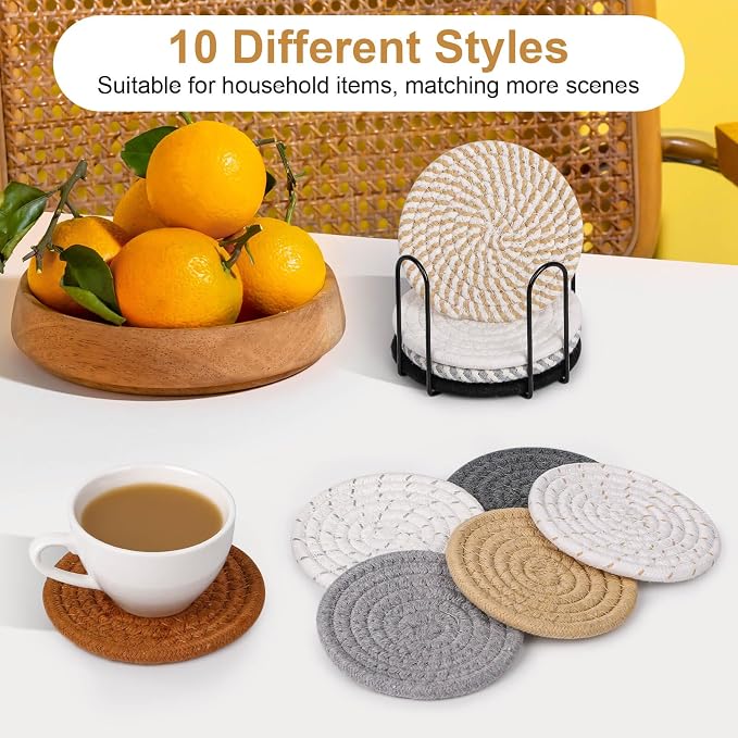 Billbotk 10 Pieces Coasters for Drinks, 10 Colors Absorbent Drink Coasters - Image 2