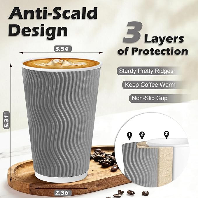Clawsoff 500 Pack 16 oz Coffee Cups Disposable Insulated Paper Cup Gray | - Image 2