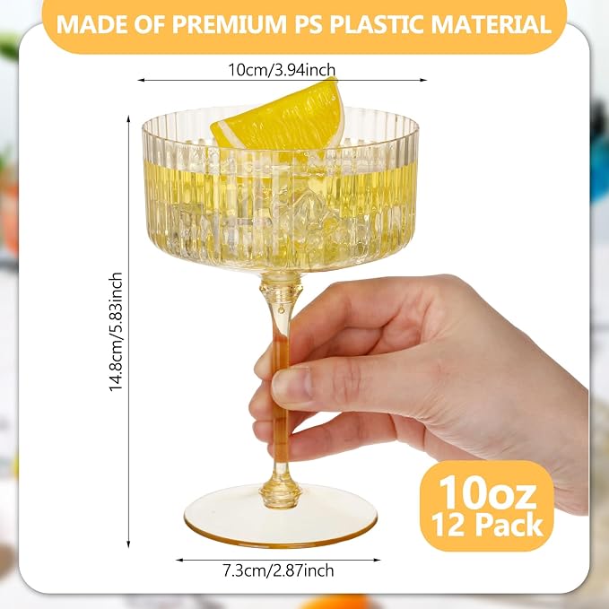 Jingmore 12 Pcs Ribbed Martini Glasses 10 oz Disposable Plastic Vintage Ribbed - Image 2