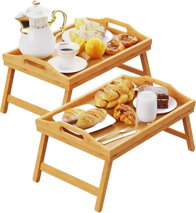 2 Pack Breakfast in Bed Tray for Eating, 16.92 x 12.6 Inch Bed Table Tray by Easoger