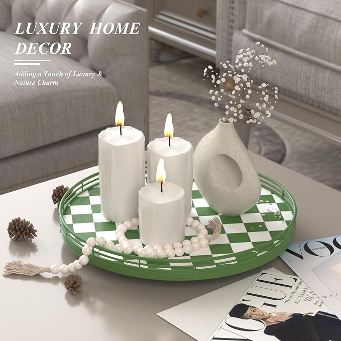 AMH 13-Inch Green and White Checkerboard Lazy Susan - Image 3