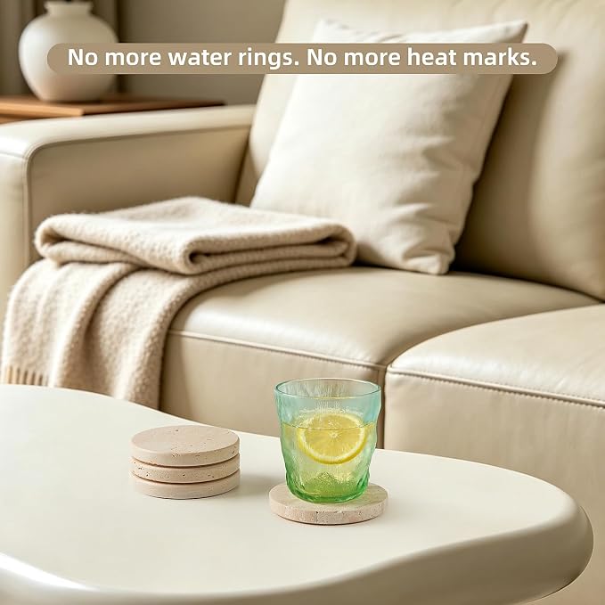 Natural Marble Coaster Set of 4.Round Drinks Coasters, Non-Ceramic/Non-Resin | - Image 4
