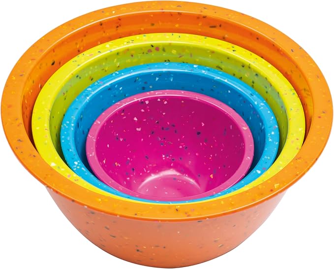 Confetti Melamine 4 Piece Nesting Mixing Bowls Set, Colorful Vibrant | Colorful by bzyoo