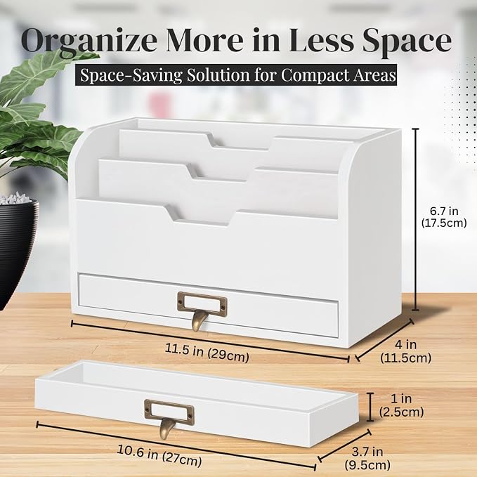 Flexzion Wood Desk Organizer, 3-Tier Mail Organizer - Image 6