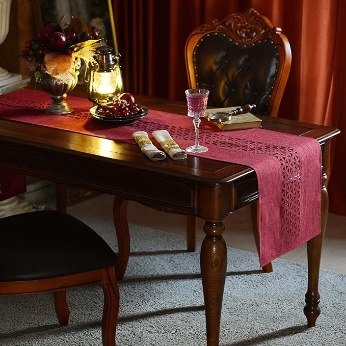 ARTABLE Burgundy Rectangle Fabric Table Runner Finished Edge 16 x 104 Inch | - Image 2