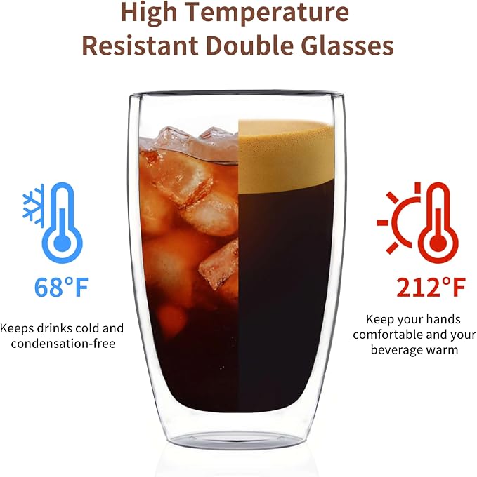 MESNEY 17oz Double Walled Glass Coffee Mugs, Glass Coffee Mugs Set of 6 - Image 3