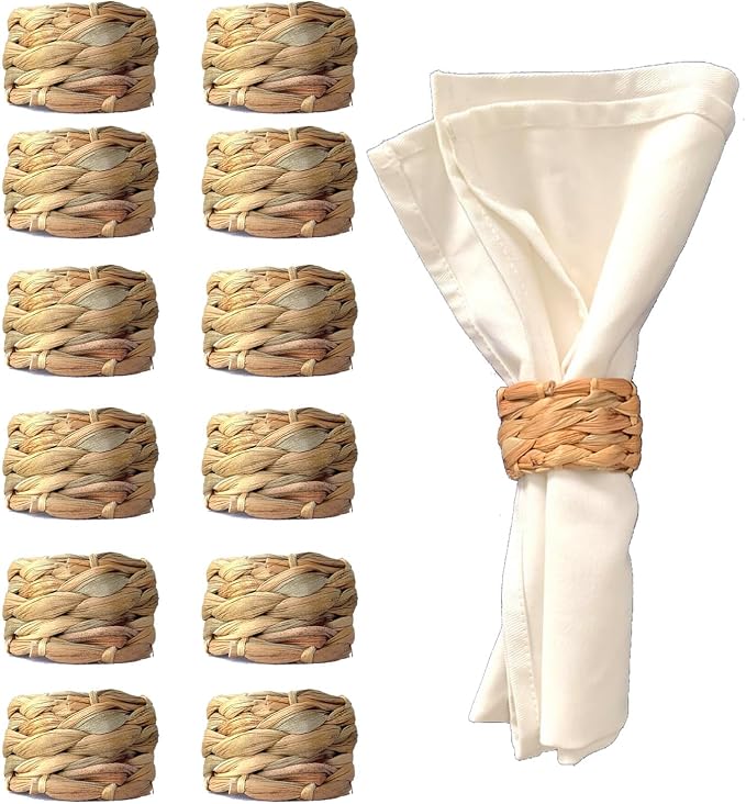 Set 12 Water Hyacinth Napkin Rings, Handwoven by Laquedecraft | Handwoven 100% by Laquedecraft