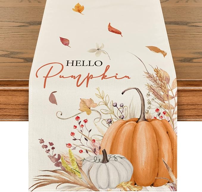 Artoid Mode 210 GSM Fall Table Runner 13x60 Inch Home Party Decor | Hello by ArtoidMode