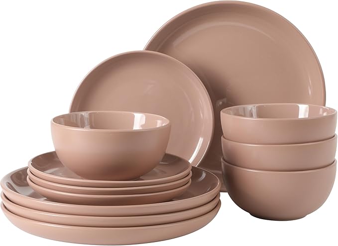 Gibson Home Rockaway 12 Piece Plates and Bowls Matte Outside/Shiny Inside Glaze by GibsonHomewares