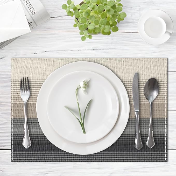 Emvency Farmhouse Placemats Set of 4, 12x18 Inch, Geometric Modern | Striped - Image 2