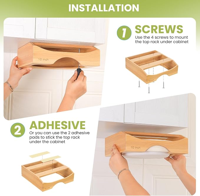 10-inch Paper Plate Dispenser Under Cabinet, Bamboo Paper Plate Holders - Image 8