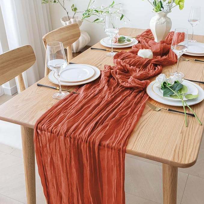 Cheesecloth Table Runner 10FT 12Pcs Terracotta Boho Gauze Sheer Runners | - Image 8