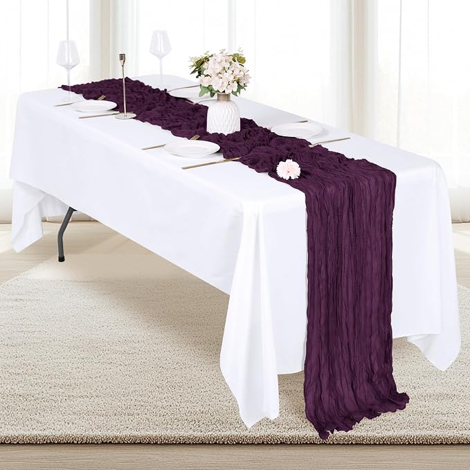 12 Pack Dark Purple Cheesecloth Table Runner 17x108 Inch Semi Sheer Boho Gauze - Image 3