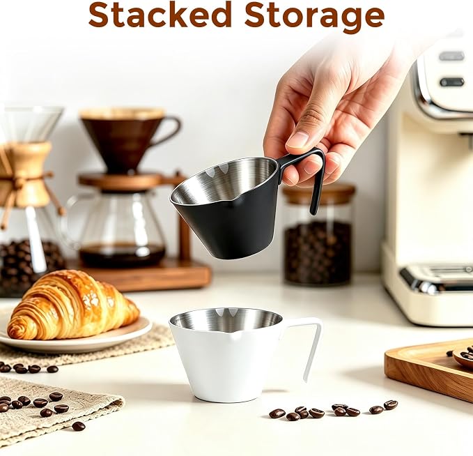 2 Pc Stainless Steel Espresso Shot Cups, 3.4oz/100ml, V-Shaped Mouth - Image 3