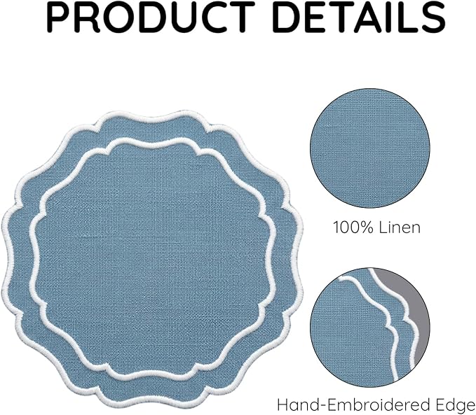 Linen Coasters for Drinks, 4.5 inch, Marine | Absorbent Linen Drink Mats - Image 4