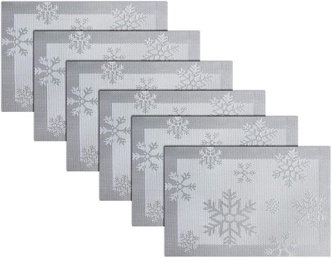 PIGCHCY Christmas Placemats Snowflake Woven Heat Resistant Placemats Washable by PIGCHCY