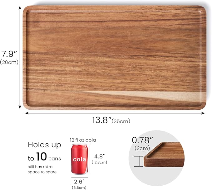 VERTORGAN Acacia Wood Serving Tray, 13.8x7.9 Inch Trays, Home Decor | Coffee - Image 6