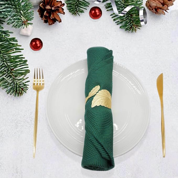Gold Leaf Napkin Rings Set of 12, Leaves Napkin Rings - Image 5