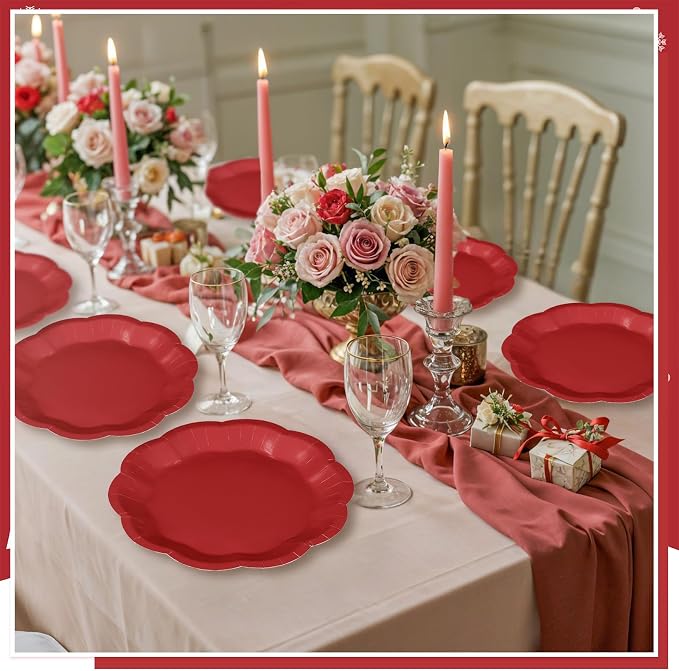 NatNarr 30 Pcs Red Paper Plates 9 Inch Scalloped Dinner Cake Plates | Red Party - Image 7