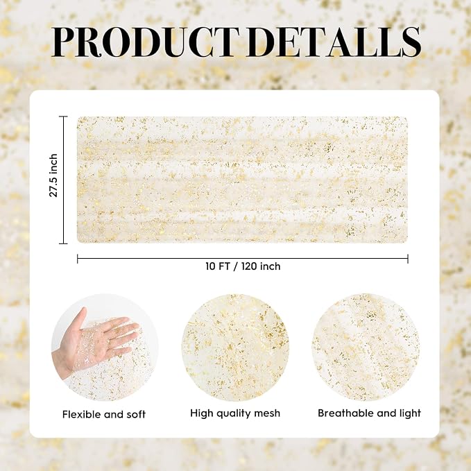 Artoid Mode Gold Gauze Champagne Table Runner 120 Inch 10FT, Glitter Metallic - Image 8