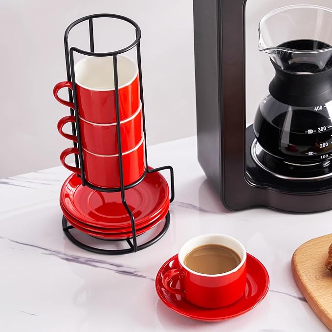 Espresso Cups Set of 4, 4oz Stackable Coffee Cups - Image 7