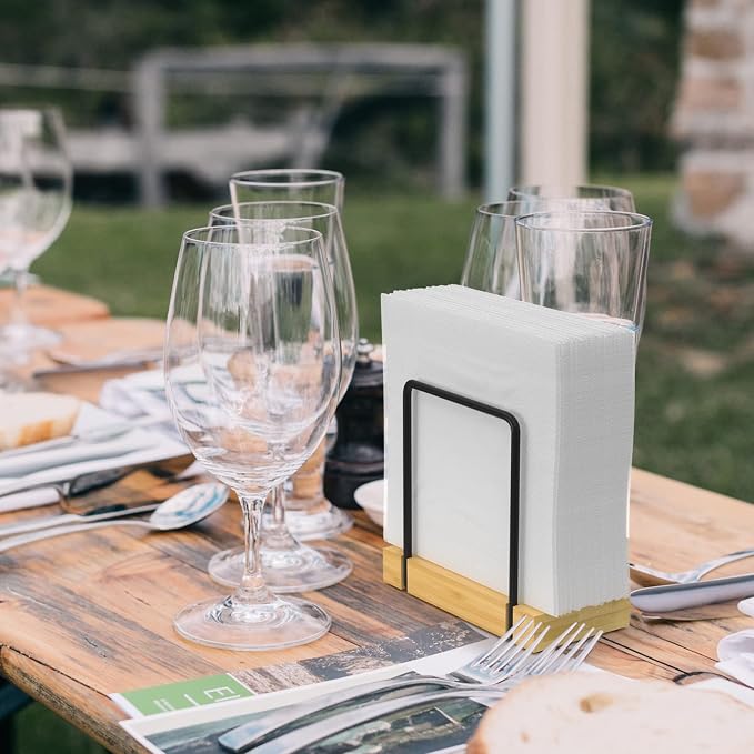 Wican Napkin Holder for Table, Bamboo Iron Standing Napkin Dispenser | Kitchen - Image 4
