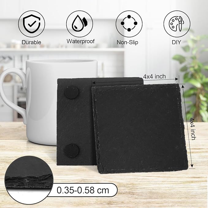 68 Pieces Slate Coasters, Dhfsleo Size 4 x 4 inch Black Coasters Stone Coaster - Image 2