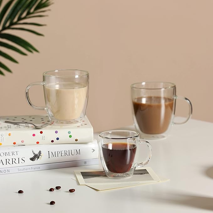 CNGLASS Double Wall Glass Coffee Mugs 12 oz, Insulated Glass Coffee Cups - Image 6