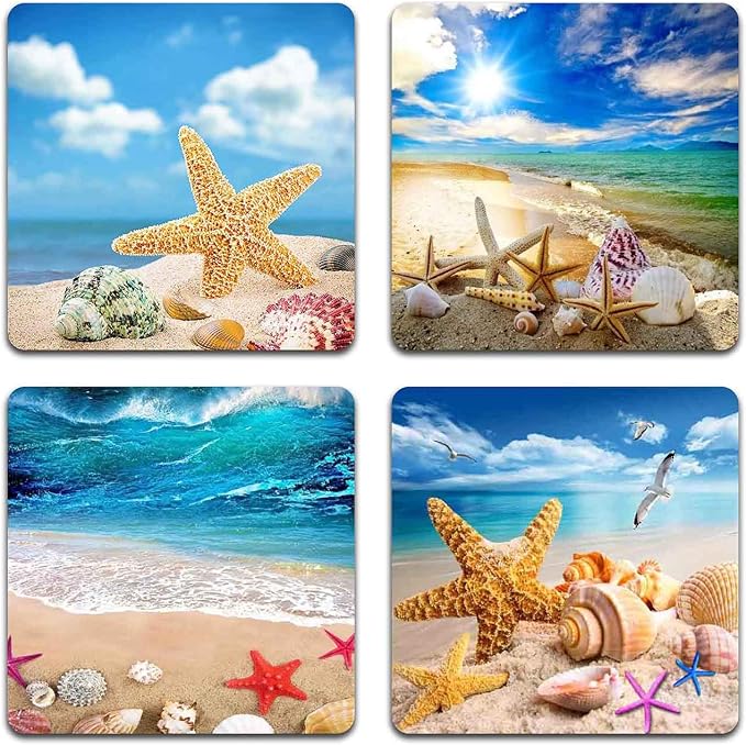 Beach Shells Square Coaster Set by QJ+CMJ