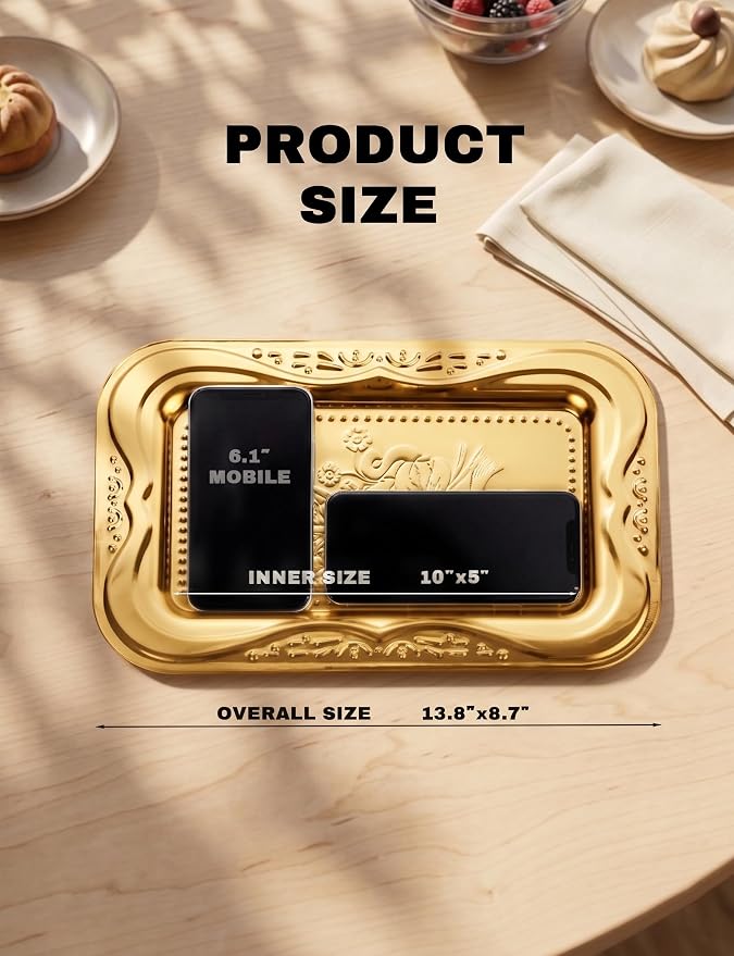 4-Pack Gold Serving Trays Set - Image 3