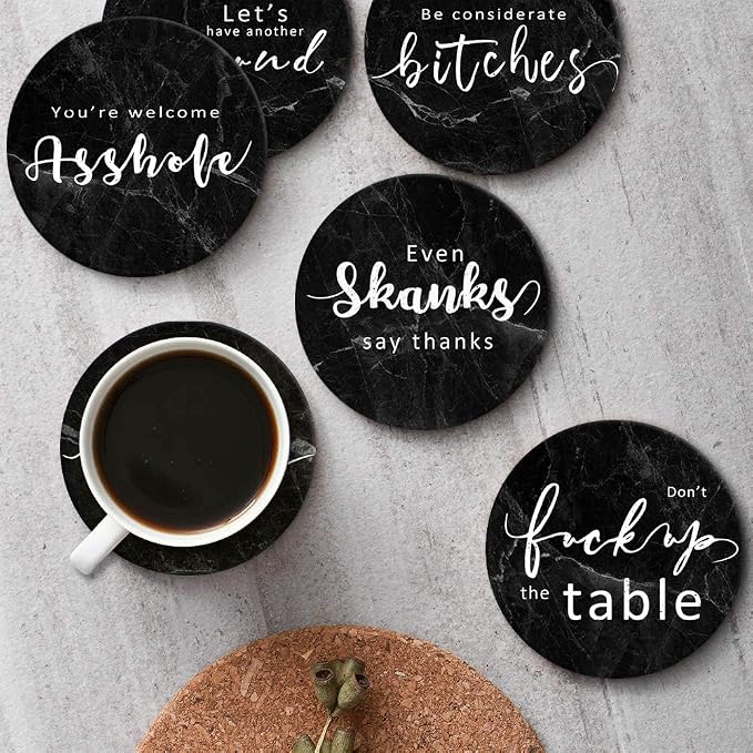 Coasters for Drinks, Ceramic Stone Black Marble | Absorbent Round Table Mat - Image 4