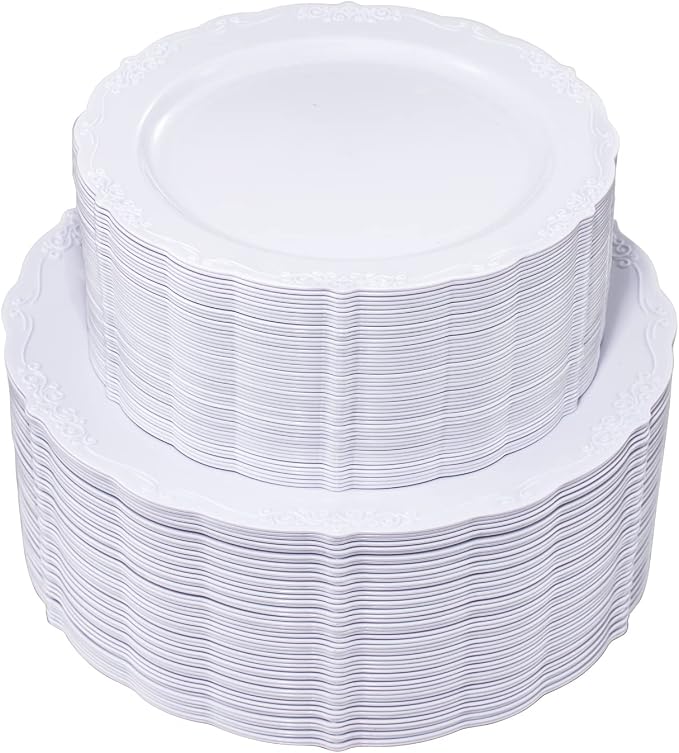 U-QE 100 Pcs White Plastic Plates by U-QE