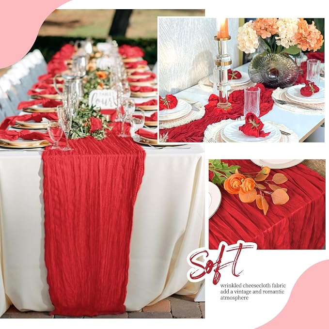 12 Pack Red Cheesecloth Table Runner 17x108 Inch Semi Sheer Boho Gauze Cheese - Image 6