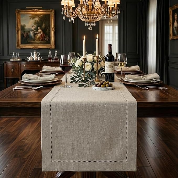 Signature Linen™ by D'Moksha Natural Table Runner 90 Inches Long, 100% Pure by DMokshaHomes