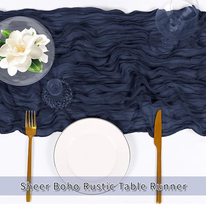 6 Pack Navy Blue Cheesecloth Table Runner, 17 x 108 inch, Semi Sheer Boho - Image 5