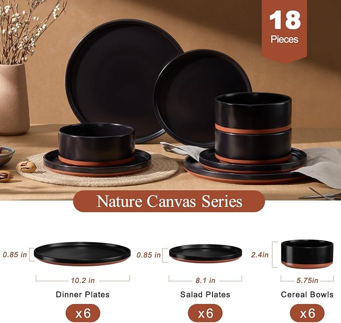 LIANYU Plates and Bowls Sets, 18 Pieces Stoneware Dinnerware Set - Image 2