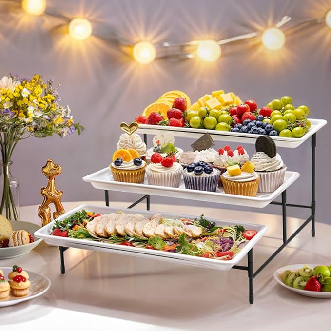 Lifewit 3 Tier Serving Tray, 36 x 17 cm/14 x 6.5" White Plastic Tiered Food - Image 8