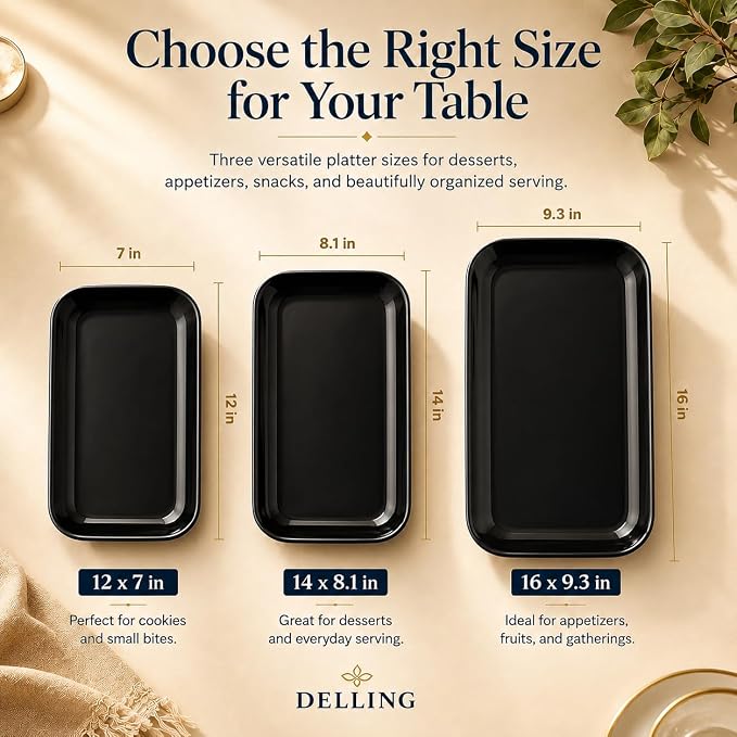 DELLING Large Serving Platter Set of 3, 16/14/12 Inch Porcelain Serving Trays - Image 2