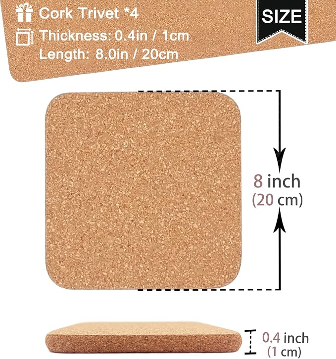 Cork Trivets for Hot Dishes, Hot Pots and Pans, 8 Inch 4 Pcs | High Density - Image 3