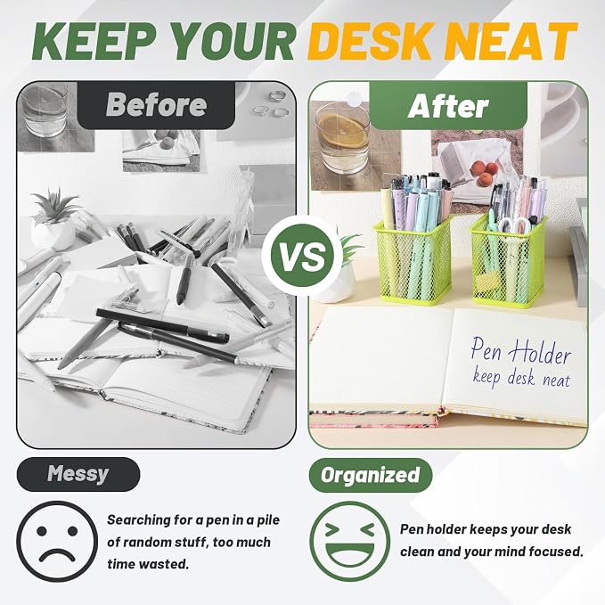 Segarty Pen Cup Holder, 6 Pack Square Light Green Pen Holder - Image 4