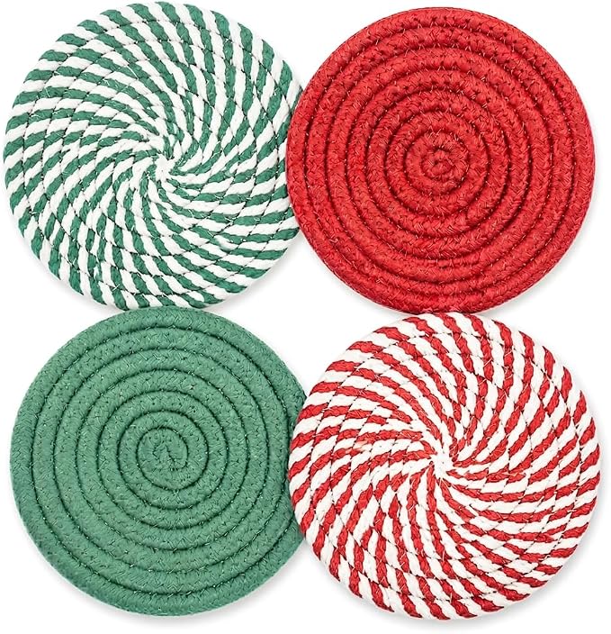 4.8 Inch Drink Cotton Coasters Set of 4, Large Absorbent Handmade Woven Coaster by HIYALOT