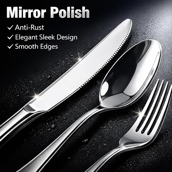 Silverware Set for 4, Stainless Steel Flatware Cutlery Set, Mirror Polished | - Image 4